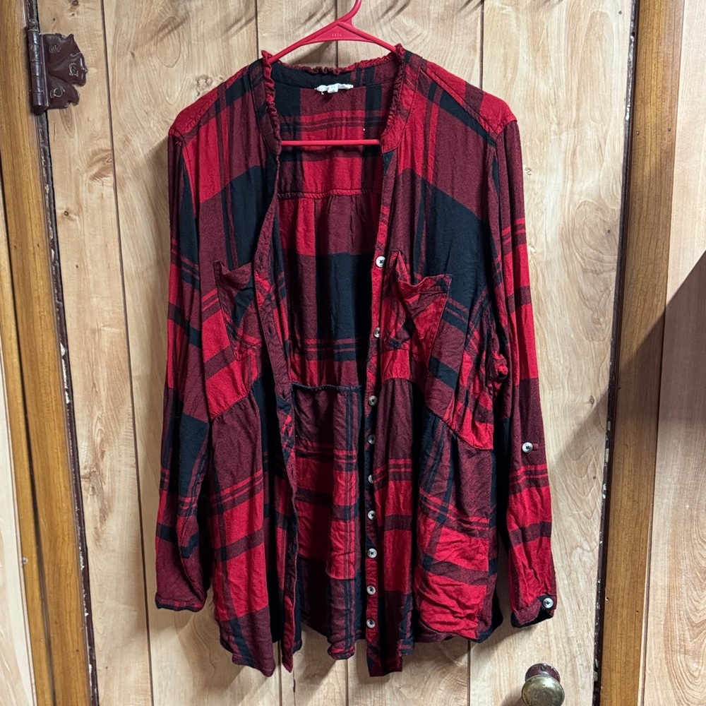 Maurices Red and Black Plaid Shirt